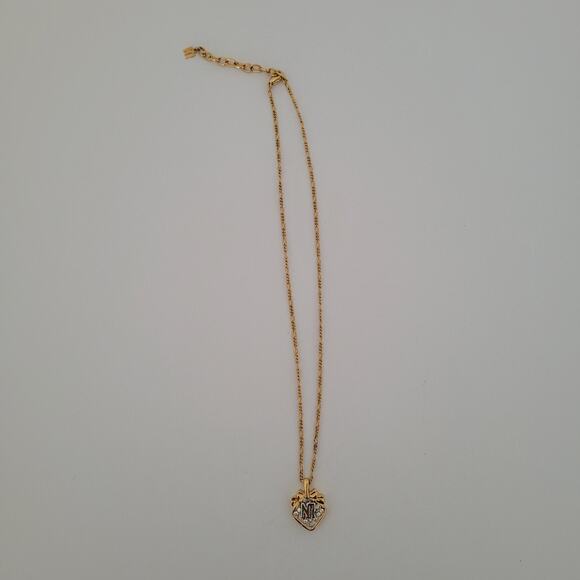 Vintage Nina Ricci NR Bow Pendant Necklace 14”+ 2 Gold Tone Chocker Chain - Picture 2 of 7